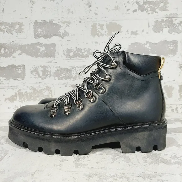 New Ted Baker Ammella Black Leather Lace Up Chunky Ankle Boots O225
