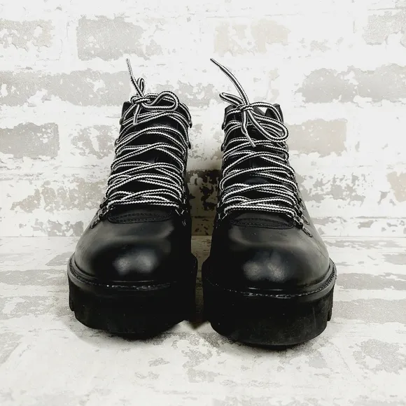 New Ted Baker Ammella Black Leather Lace Up Chunky Ankle Boots O225