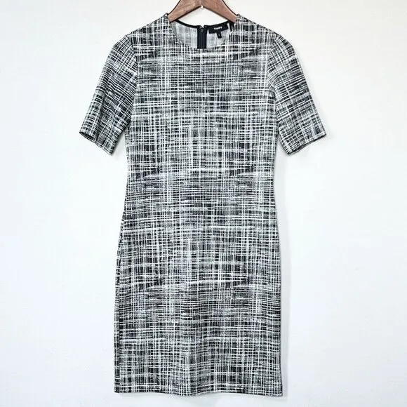 NEW Theory Rijik B Grid Stretch Knit Sheath Dress Size 4 Monochrome Mod Classic