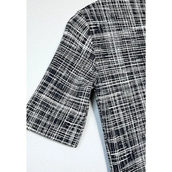 NEW Theory Rijik B Grid Stretch Knit Sheath Dress Size 4 Monochrome Mod Classic