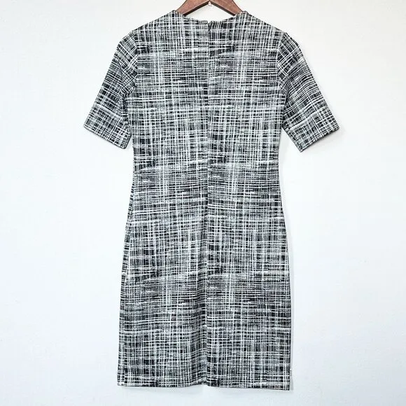 NEW Theory Rijik B Grid Stretch Knit Sheath Dress Size 4 Monochrome Mod Classic
