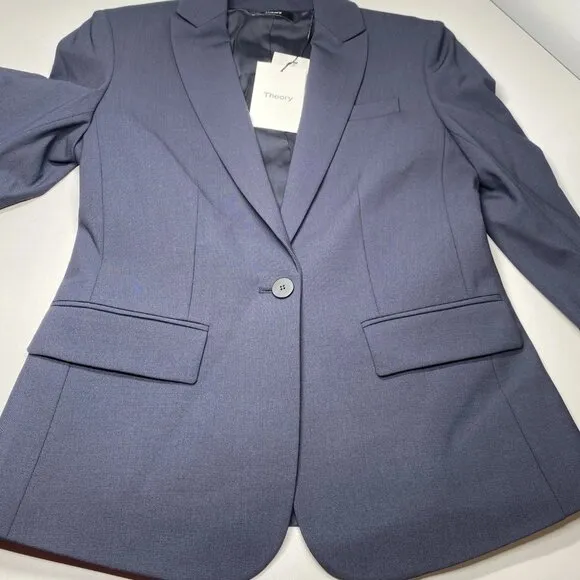 NEW THEORY Women’s Fitted Blazer Dark Navy Blue Size 0 Virgin Wool Jacket – NWT