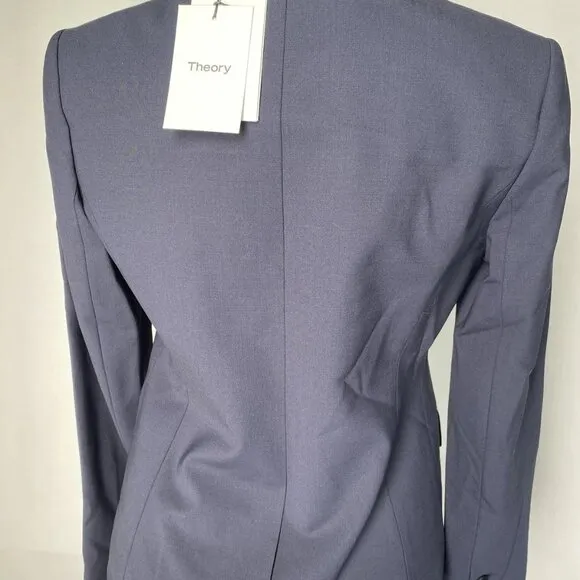 NEW THEORY Women’s Fitted Blazer Dark Navy Blue Size 0 Virgin Wool Jacket – NWT