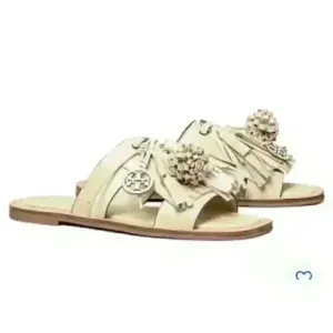 NEW Tory Burch Miller Tassel Slide Sandals Fringe Tan beach Women’s Size 5 $368