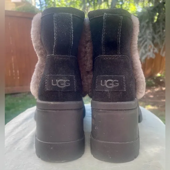 NEW UGG Brooklyn Sunburst 1145710 Black Suede &amp; Shearling Platform Chelsea Boots