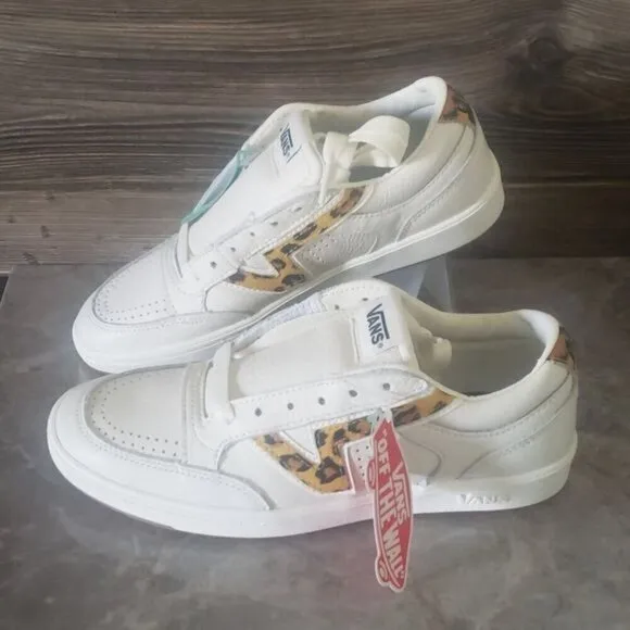 New Vans Lowland Mens 11 Leopard Animal Print White Sneakers Skater Casual