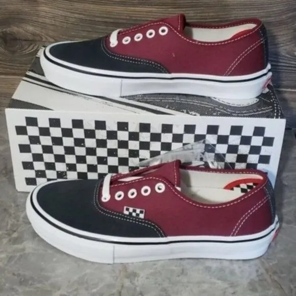 New Vans Skate Authentic Red Black Sneakers Mens 7 Casual Streetwear Colorblock