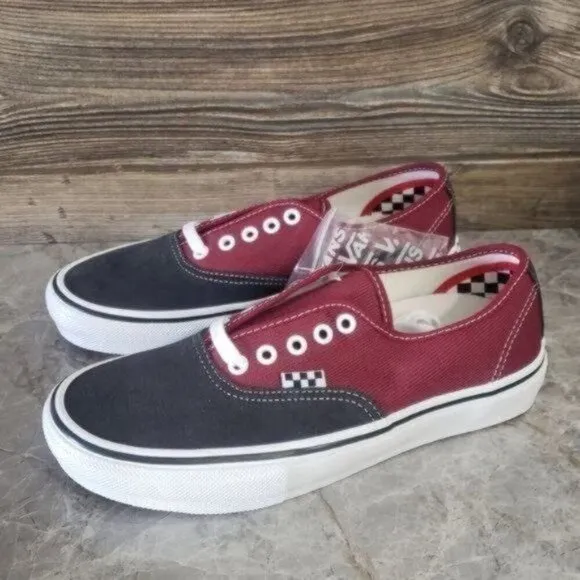 New Vans Skate Authentic Red Black Sneakers Mens 7 Casual Streetwear Colorblock