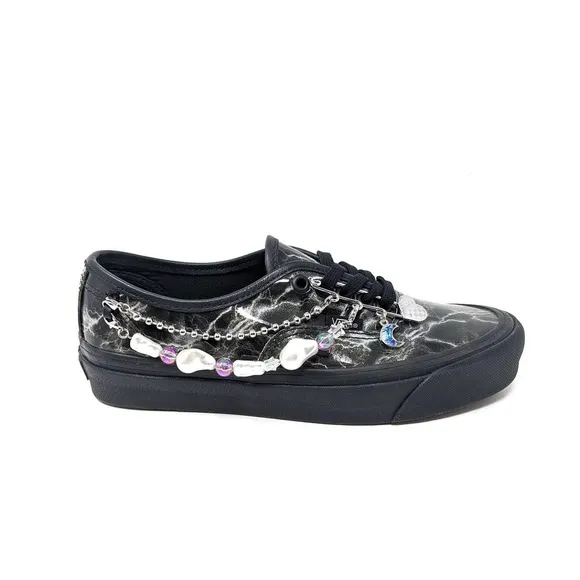 New Vans Womens 8 Rare Embellished Low Top Sneakers Black Pearl Lightning Skater