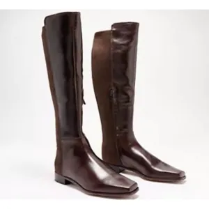 New Vince Camuto Librina Leather Tall Shaft Pointed Toe Boots Brown Size 8M