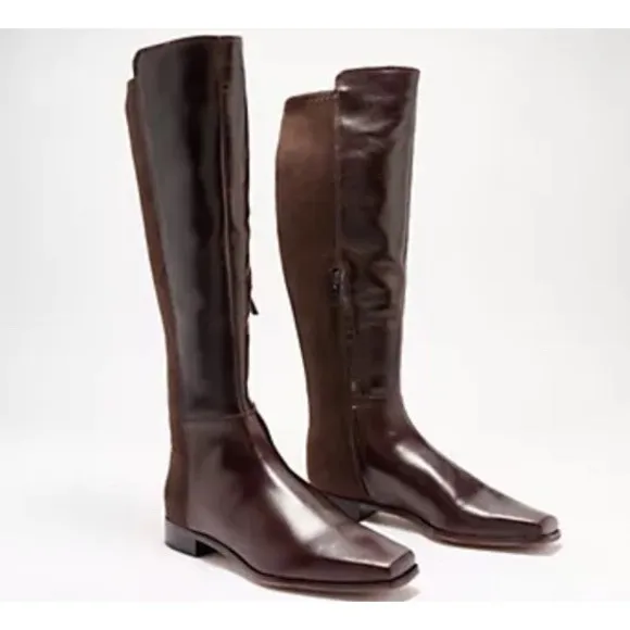 New Vince Camuto Librina Leather Tall Shaft Pointed Toe Boots Brown Size 8M