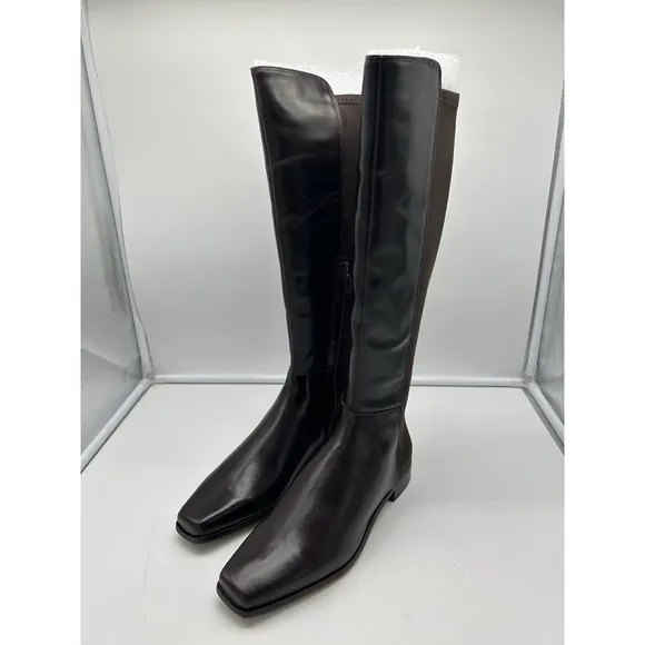 New Vince Camuto Librina Leather Tall Shaft Pointed Toe Boots Brown Size 8M