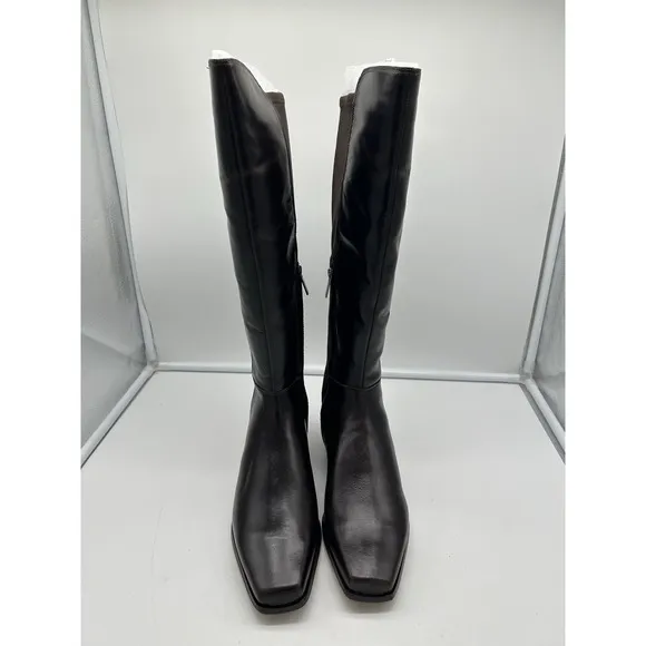 New Vince Camuto Librina Leather Tall Shaft Pointed Toe Boots Brown Size 8M