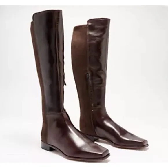 New Vince Camuto Librina Leather Tall Shaft Pointed Toe Boots‎ Brown Size 9M