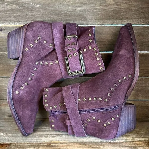 New Womens Free People Maroon Suede Billy Boots Studded Pointed Toe 39 US 8.5‎