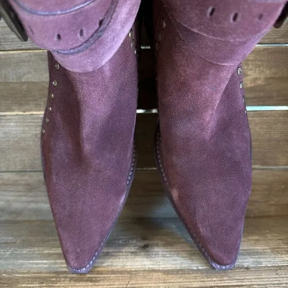 New Womens Free People Maroon Suede Billy Boots Studded Pointed Toe 39 US 8.5‎