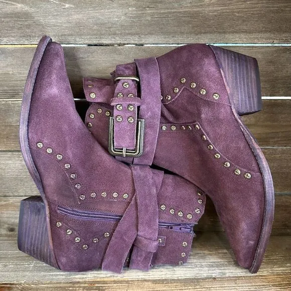 New Womens Free People Maroon Suede Billy Boots Studded Pointed Toe 39 US 8.5‎