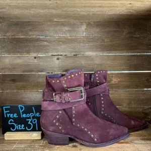 New Womens Free People Maroon Suede Billy Boots Studded Pointed Toe 39 US 8.5‎