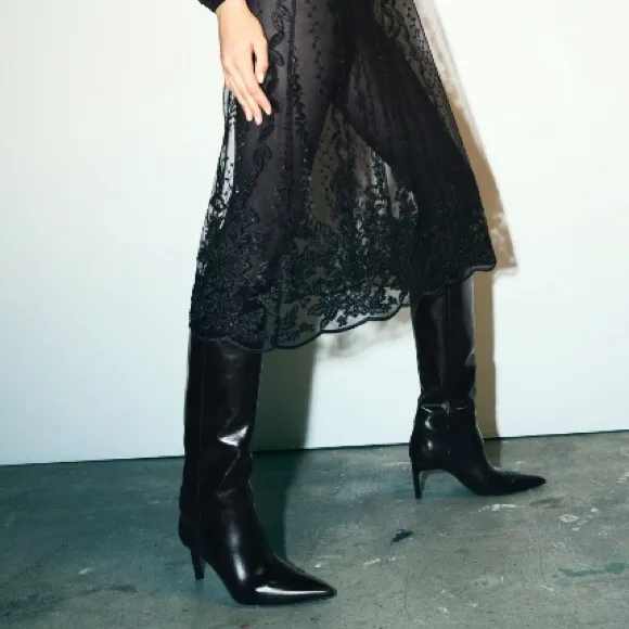 NEW! Zara Heeled Leather Knee Boots