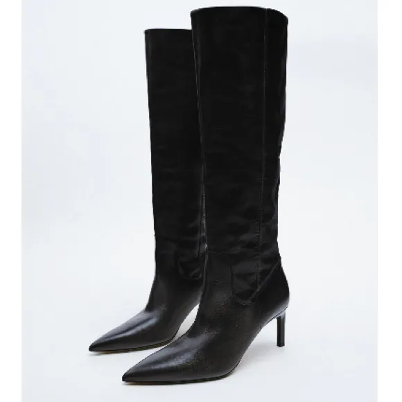 NEW! Zara Heeled Leather Knee Boots