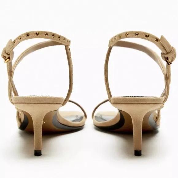 New! Zara sz 9, suede studded kitten heels square toe sandals.