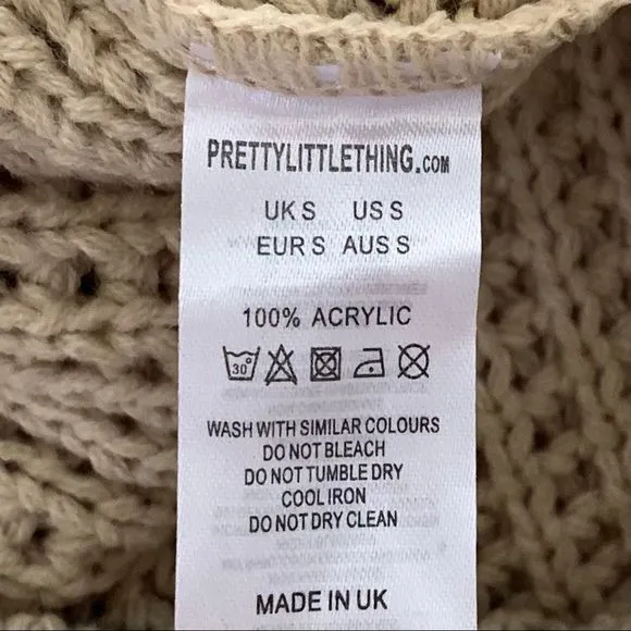 NEW PrettyLittleThing Chunky Oversized Beige Knit Sweater Size Small