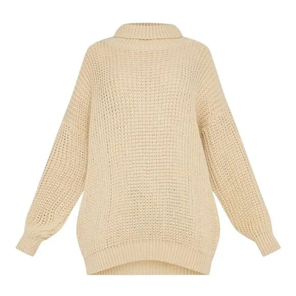 NEW PrettyLittleThing Chunky Oversized Beige Knit Sweater Size Small