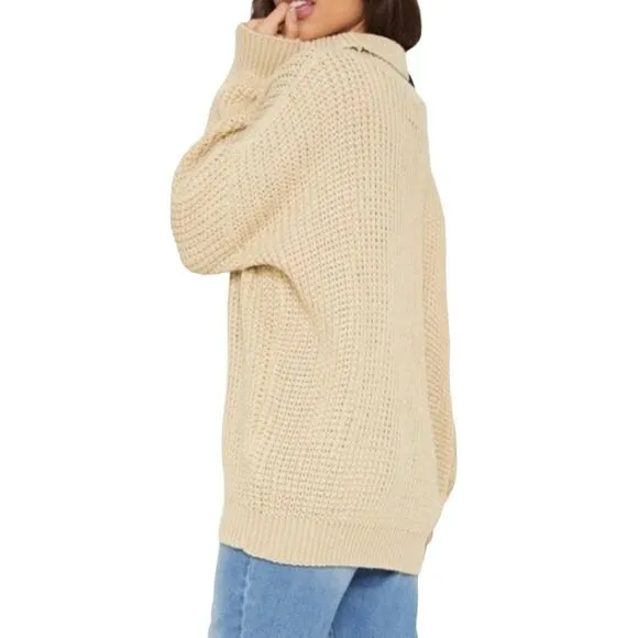 NEW PrettyLittleThing Chunky Oversized Beige Knit Sweater Size Small