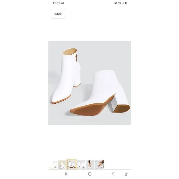 New Size 9 Idifu White PU Dress Ankle Boots Low Chunky Heel Pointed Toe Booties