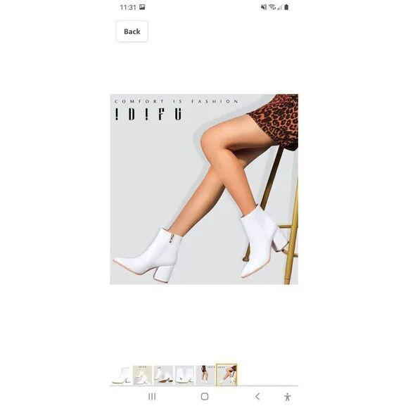 New Size 9 Idifu White PU Dress Ankle Boots Low Chunky Heel Pointed Toe Booties