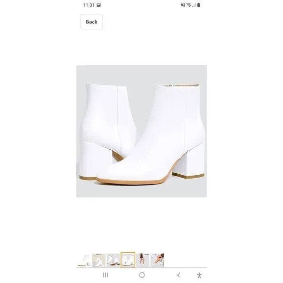 New Size 9 Idifu White PU Dress Ankle Boots Low Chunky Heel Pointed Toe Booties