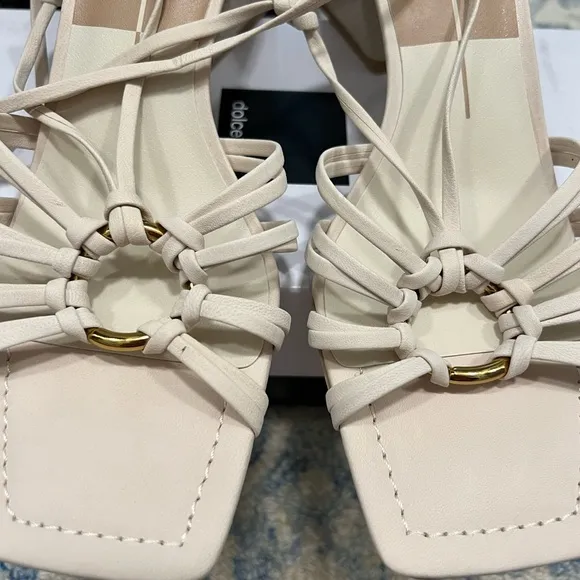 NIB Dolce Vita Kash Ivory White Nubuck Leather Tie Up Sandals Heels 9.5 M $135