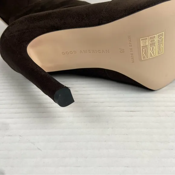 NIB Good American Brown Icon Suede Boots Size 9 Pointed Toe GA007K-E Side Zip
