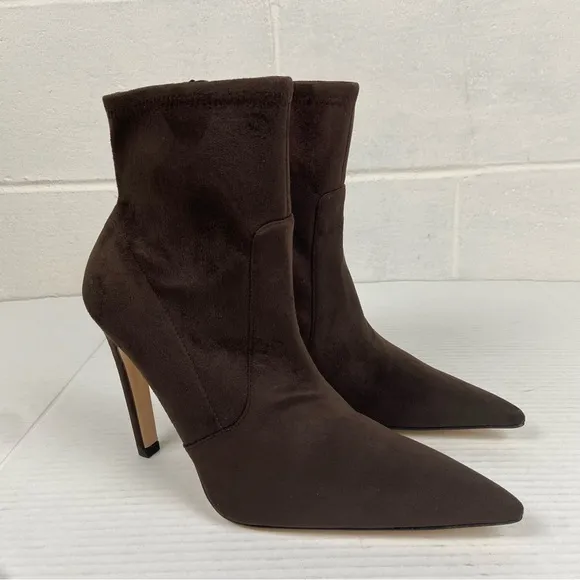 NIB Good American Brown Icon Suede Boots Size 9 Pointed Toe GA007K-E Side Zip