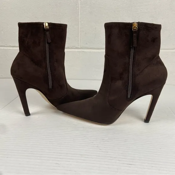 NIB Good American Brown Icon Suede Boots Size 9 Pointed Toe GA007K-E Side Zip