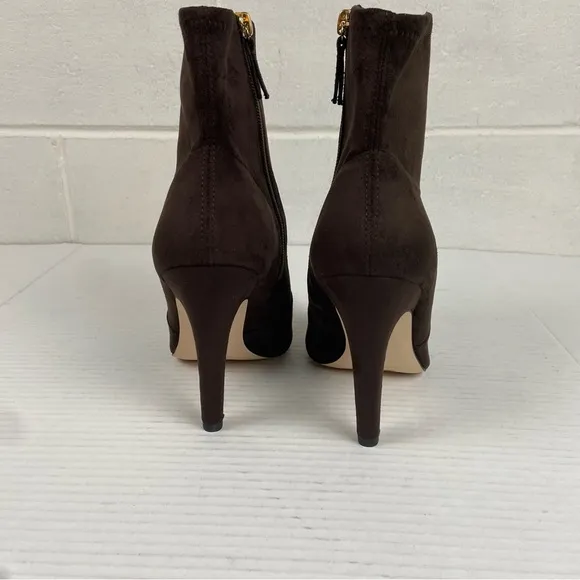 NIB Good American Brown Icon Suede Boots Size 9 Pointed Toe GA007K-E Side Zip