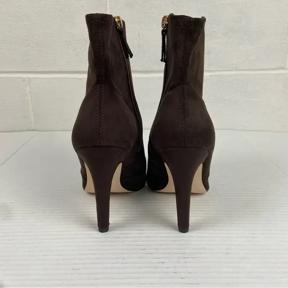 NIB Good American Brown Icon Suede Boots Size 9 Pointed Toe GA007K-E Side Zip