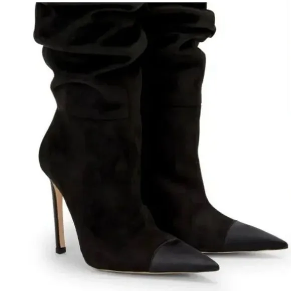 NIB Good American Over the Knee Slouch pointed Toe Black Boots 6.5