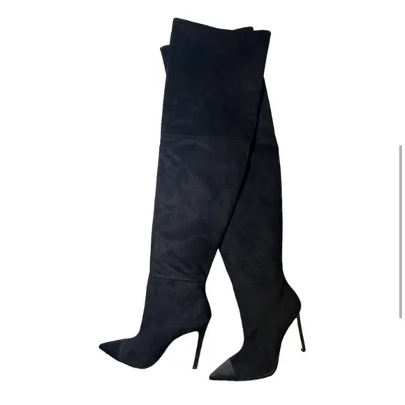 NIB Good American Over the Knee Slouch pointed Toe Black Boots 6.5