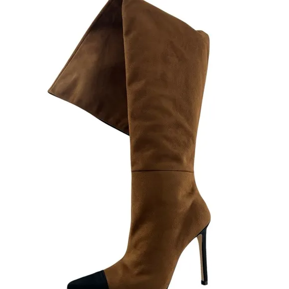 NIB Good American Over the Knee Slouch Pointed Toe Brown Boots 5.5