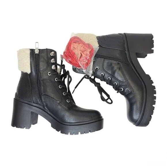 NIB Nine West Quinine Black Sherpa Boots 7.5M