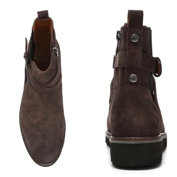 NIB NWT Pliner Suede Ankle Boots Booties Captain Chunky Lug Sole Moto Brown 11