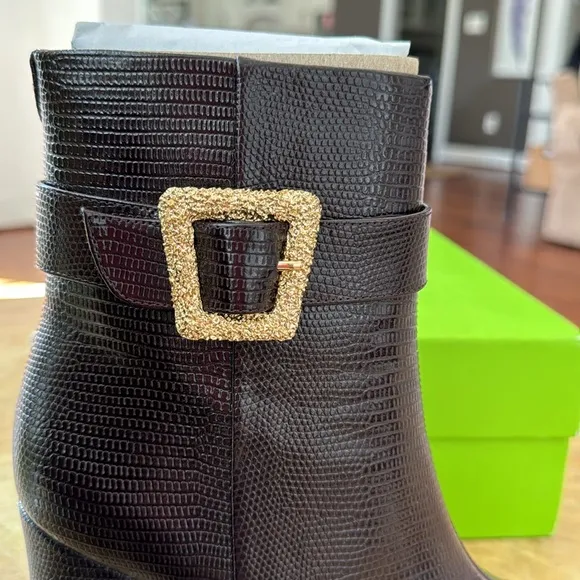 NIB Sam Edelman Brown Lizard Wedge Booties Size 8