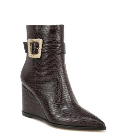 NIB Sam Edelman Brown Lizard Wedge Booties Size 8