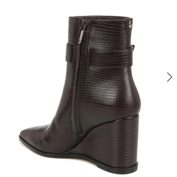 NIB Sam Edelman Brown Lizard Wedge Booties Size 8