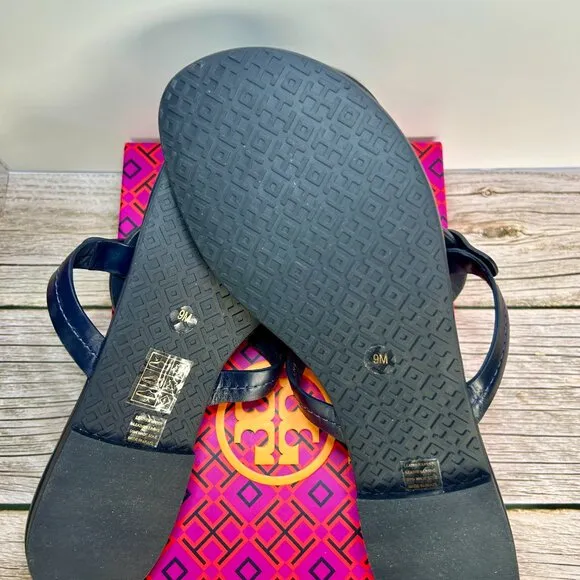 NIB Tory Burch Metal Miller Sandals in Navy with Silver Logo – Brand New!
