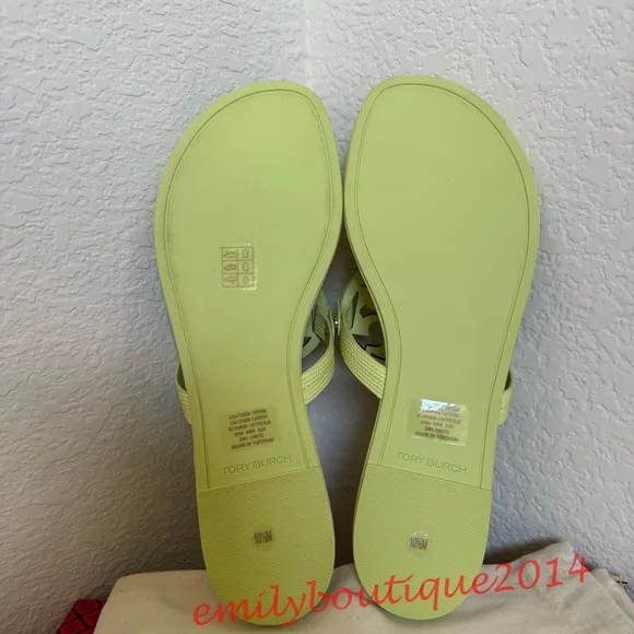 NIB Tory Burch Miller Size 10.5 Lime Leaf Embossed Leather Sandals Retail $198