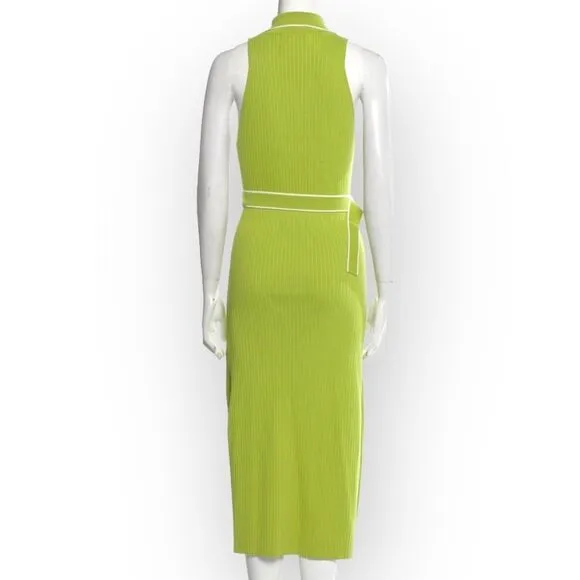 Nicholas Giuliana EUC Sweater Dress Rib Knit Midi Belted Lime Dress‎ - size XS