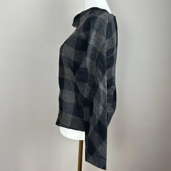 Nicole Farhi Grey &amp; Black Buffalo Check Wool-Blend Longsleeve sz 4 Poland