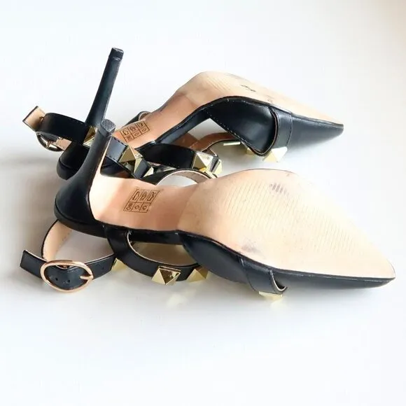Nicole Miller Selty Black &amp; Gold Pointy Toe Studded Heels / Pumps / Sandals 6.5